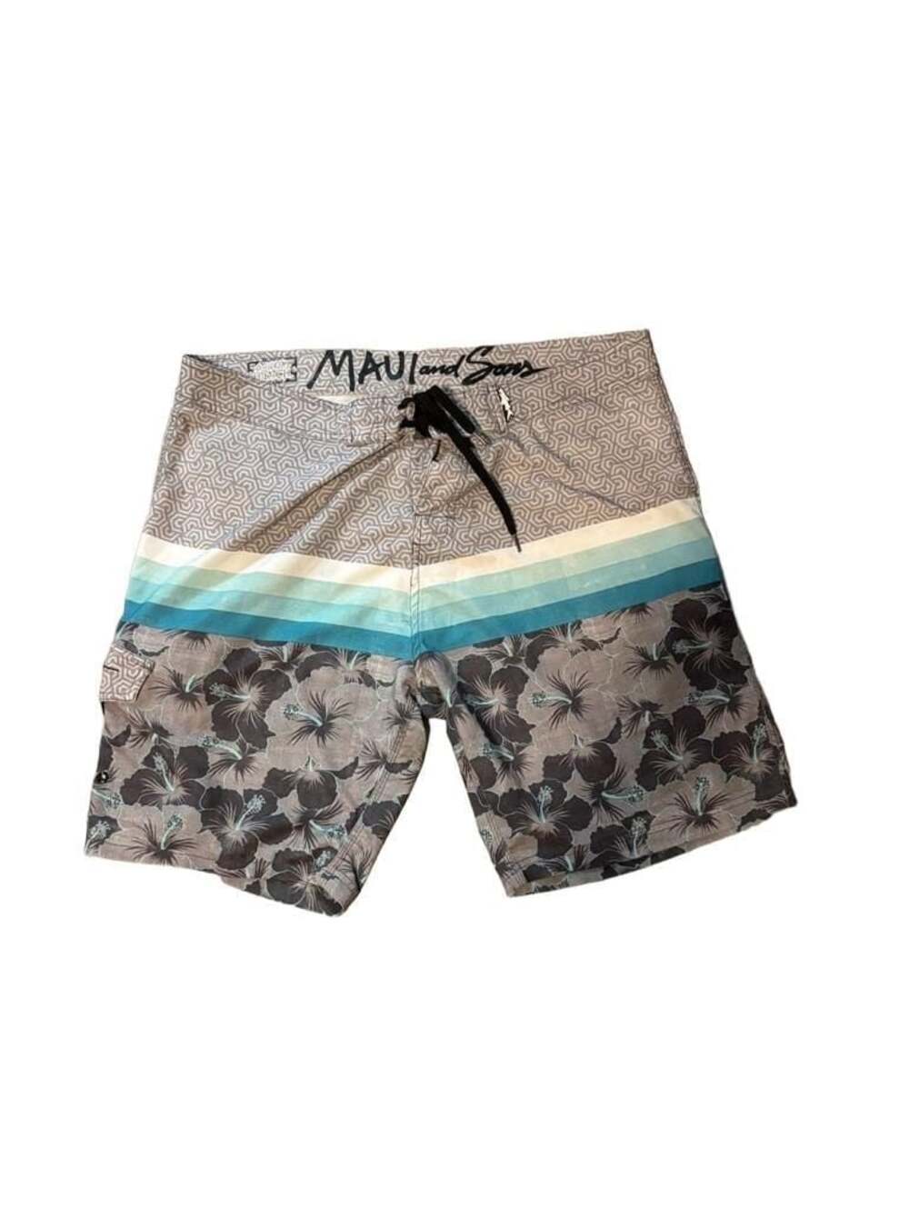 Maui and Sons Board Shorts Swim Trunks Floral Striped 
-Mens size XXL